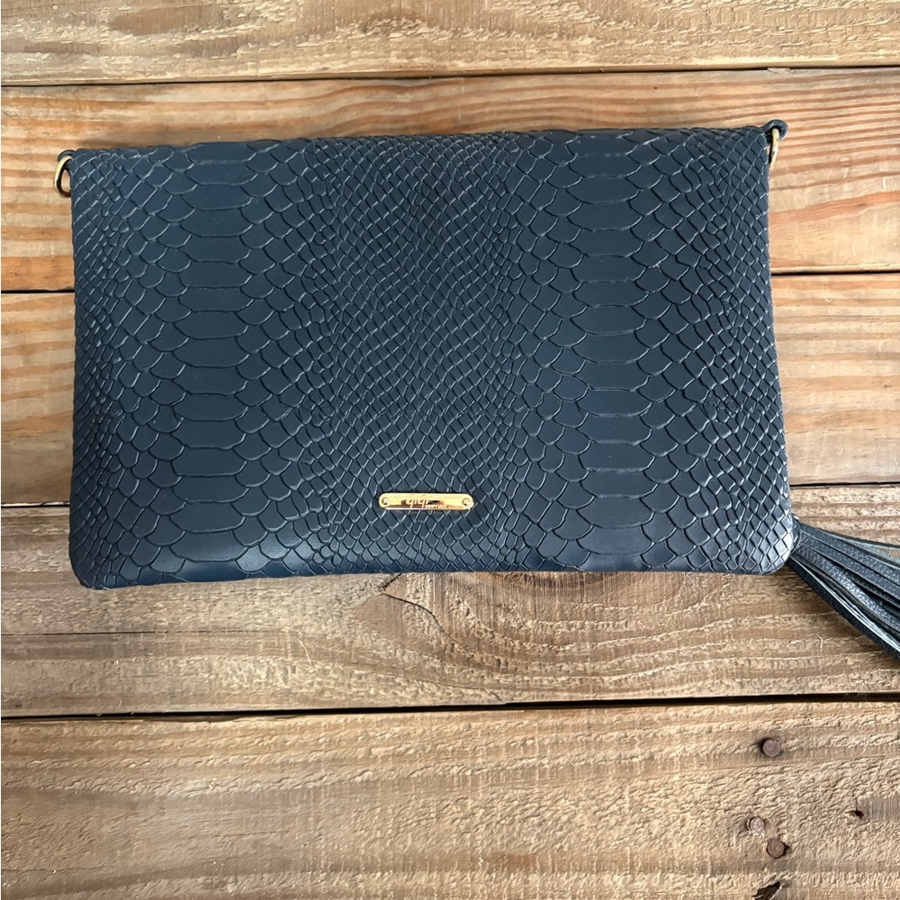 Gigi New York Navy Blue Clutch With Adjustable Shoulder Strap Tassel Fold‎ Over
